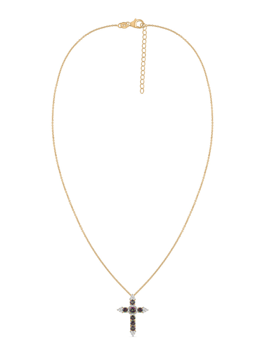 Radiant Faith Rainbow Topaz Silver Cross Pendant