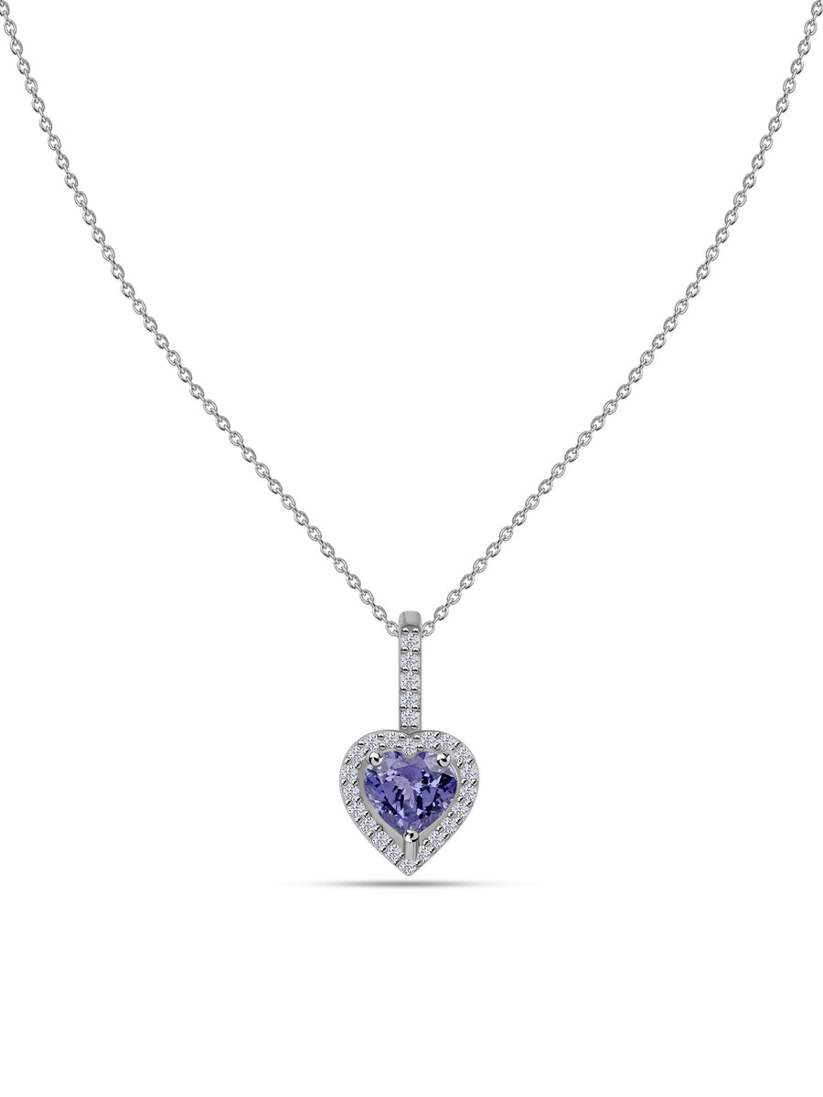 Tanzanite Halo Heart Silver Necklace