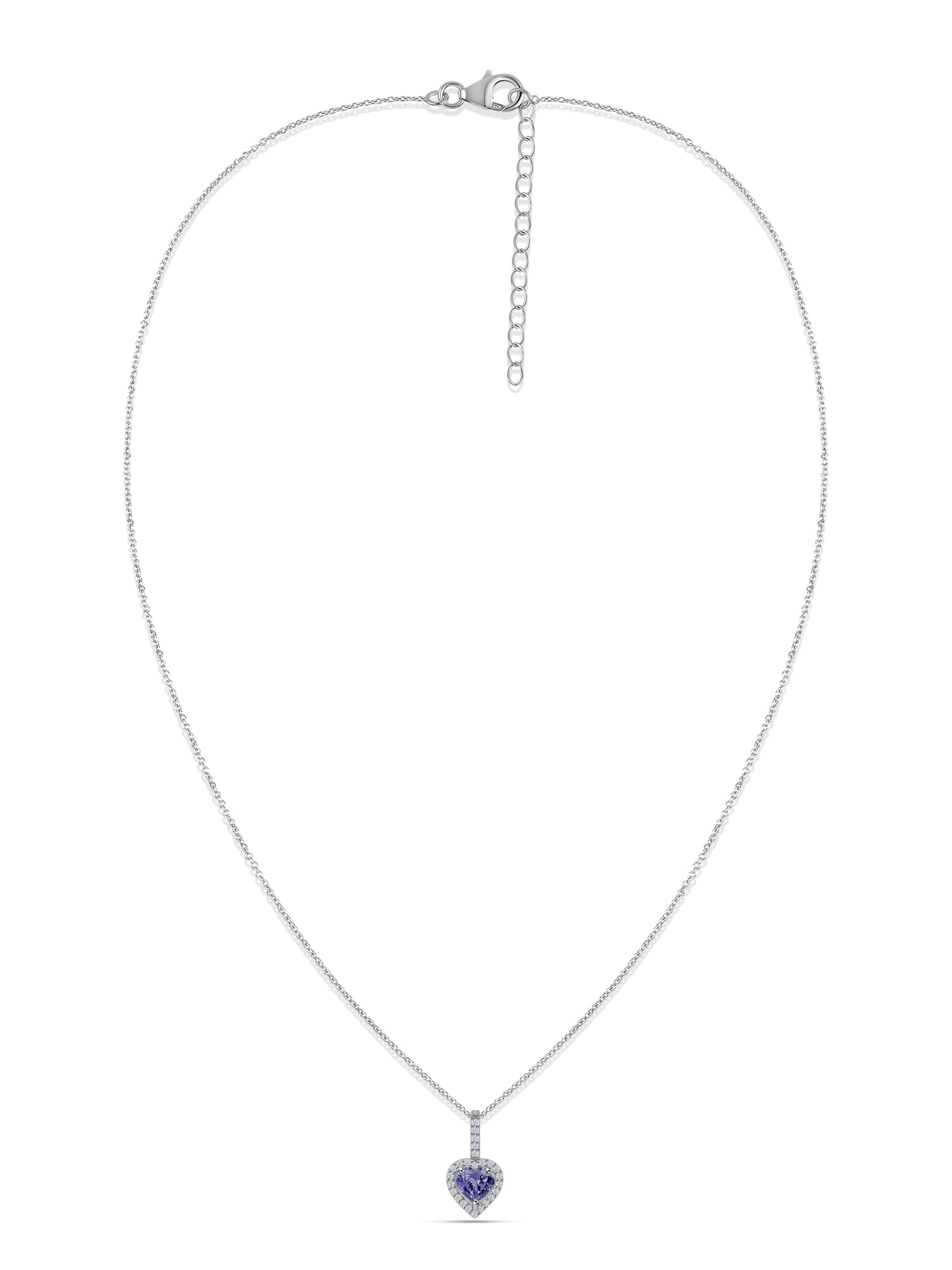 Tanzanite Halo Heart Silver Necklace
