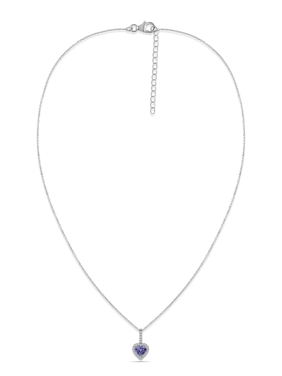 Tanzanite Halo Heart Silver Necklace