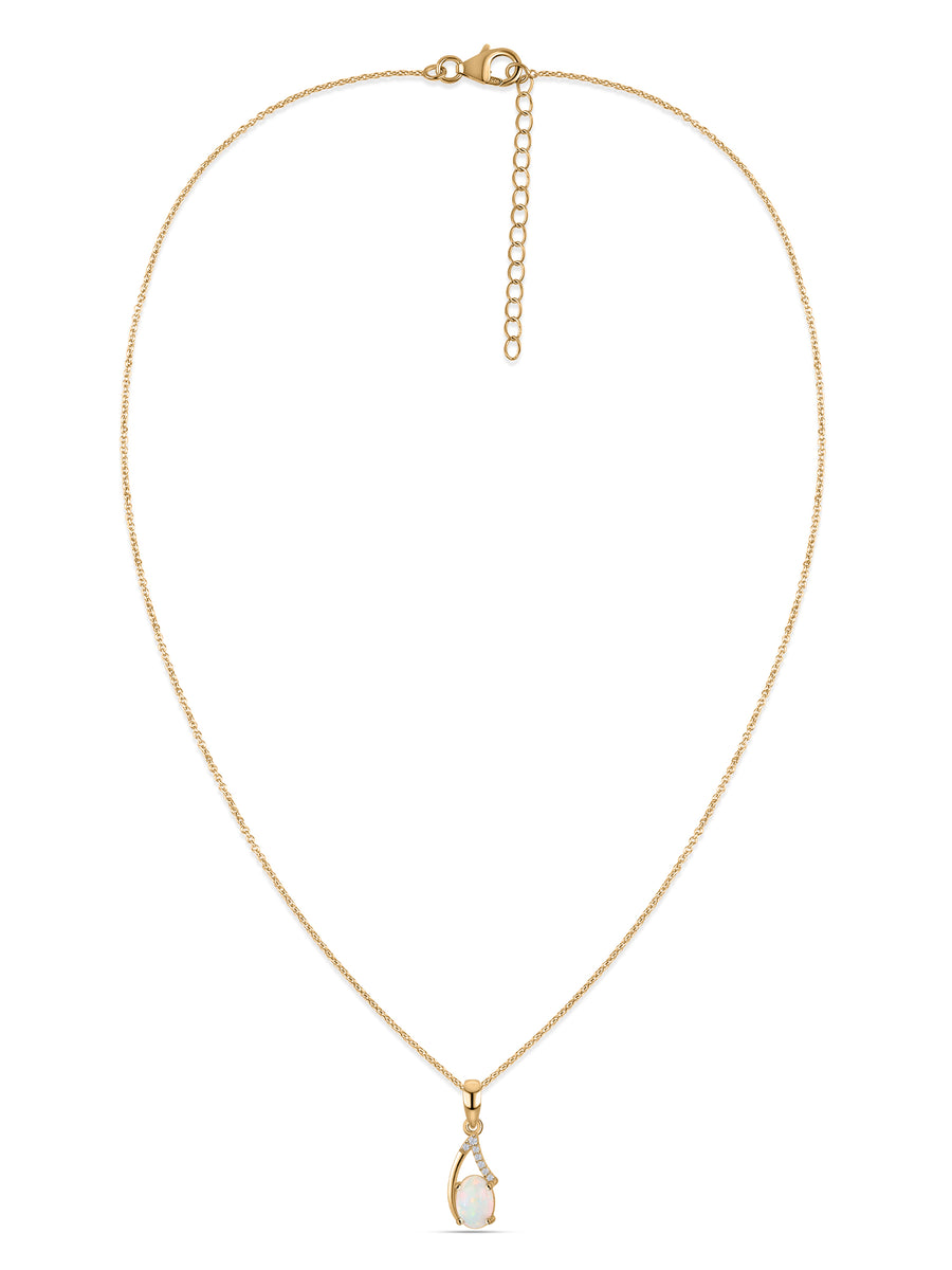 Ethiopian Opal Drop Gold Pendant with Chain