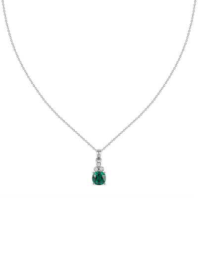 Emerald CZ Bloom Silver Solitaire Pendant