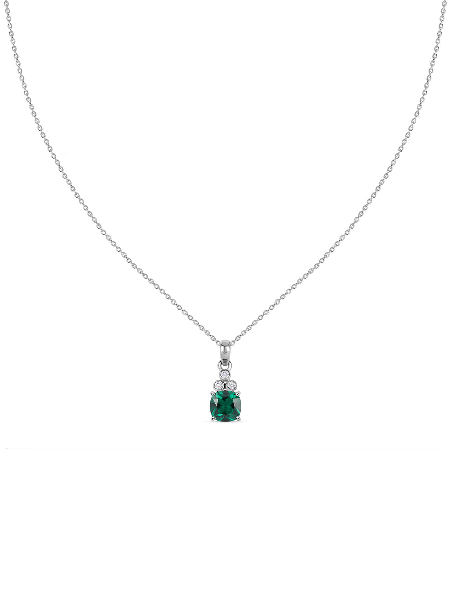 Emerald Bloom Silver Pendant with White Topaz