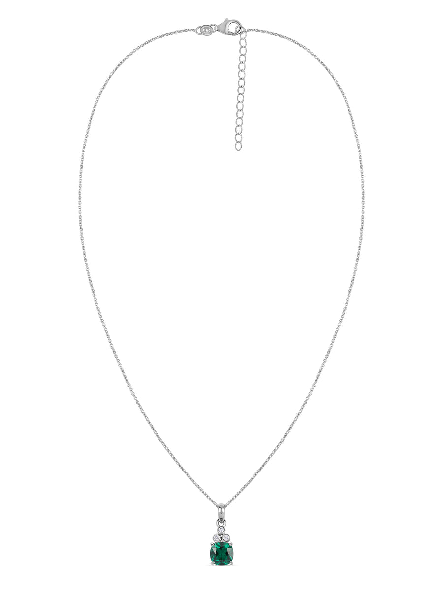 Emerald Bloom Silver Pendant with White Topaz