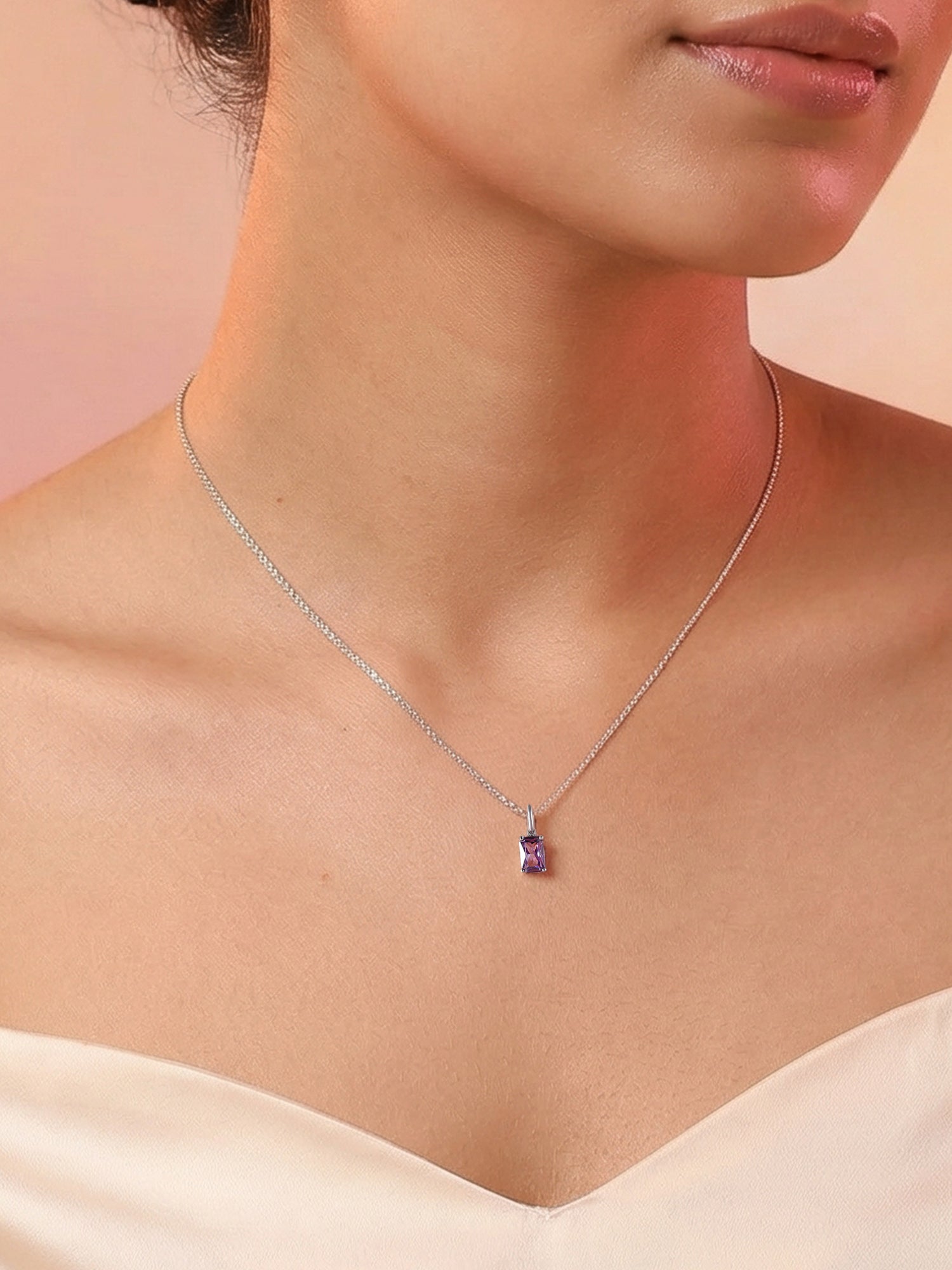 Royal Amethyst Radiance Silver Pendant With Chain