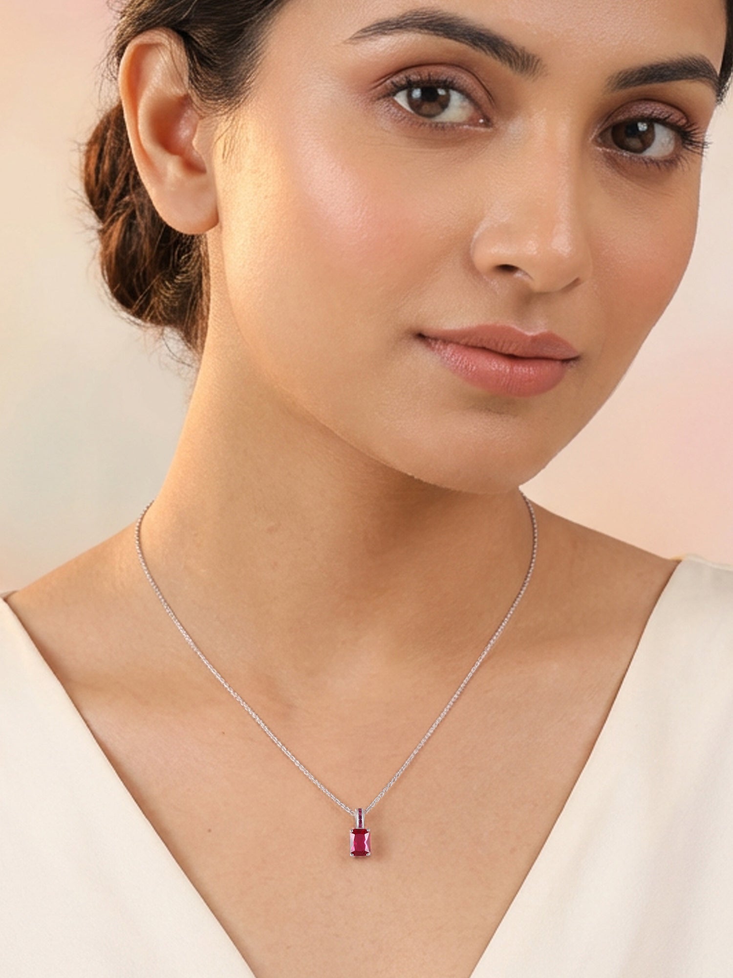 Timeless Radiance Silver Ruby Pendant Necklace