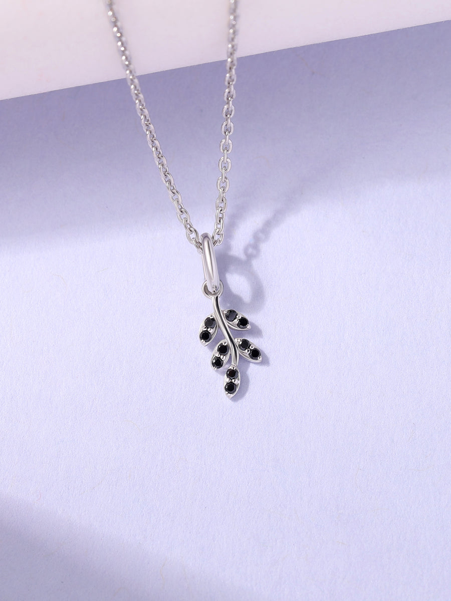 Midnight Leaf Black Spinel Silver Pendant