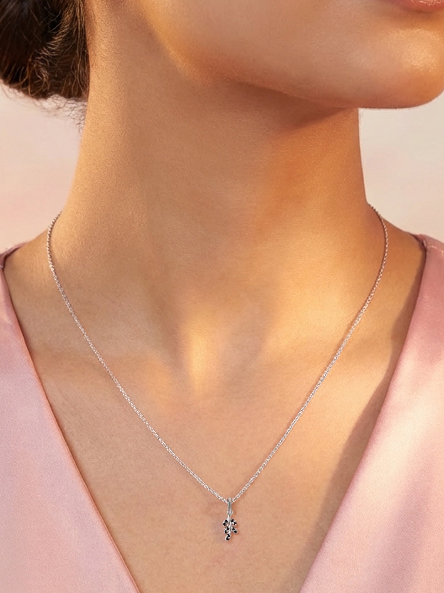 Midnight Leaf Black Spinel Silver Pendant