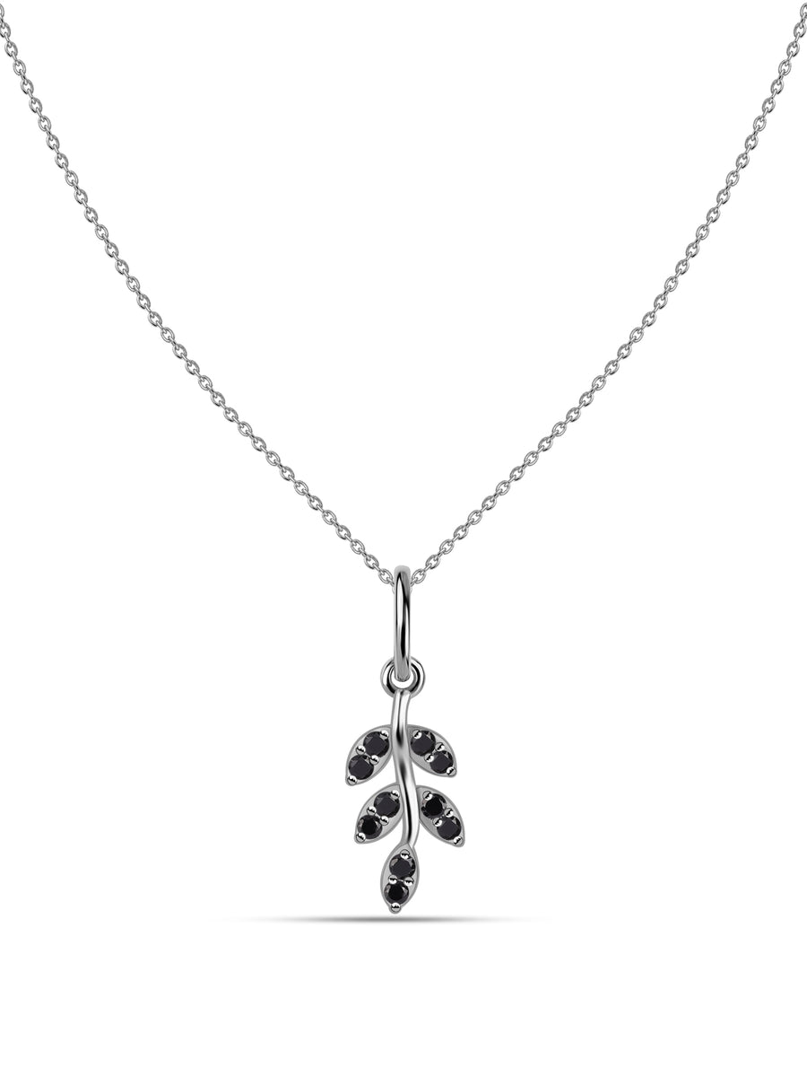Midnight Leaf Black Spinel Silver Pendant