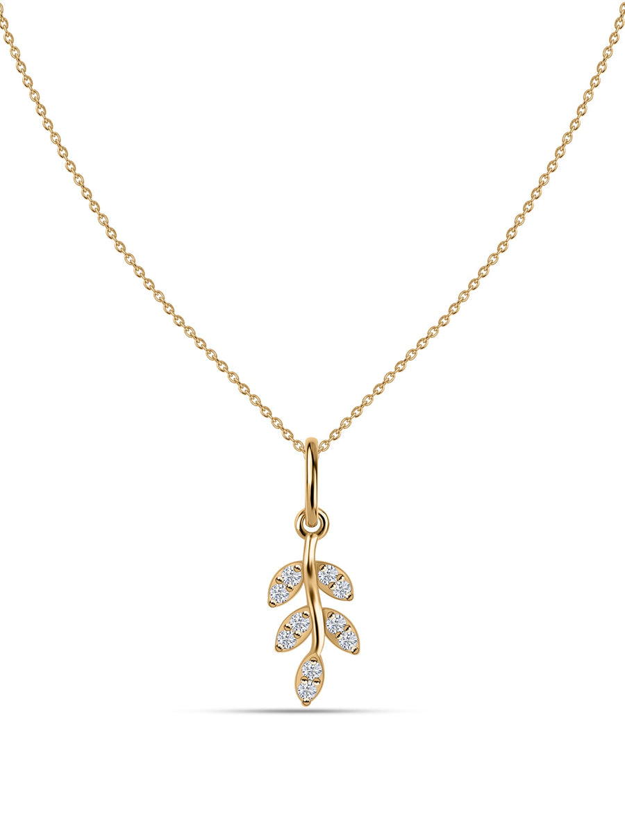 Leaf-Inspired Lab Diamond Gold Pendant With Chain