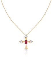 Natural Ruby Cross Silver Pendant for Women