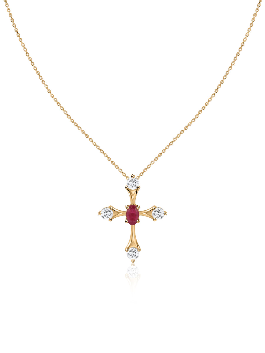 Natural Ruby Cross Silver Pendant for Women