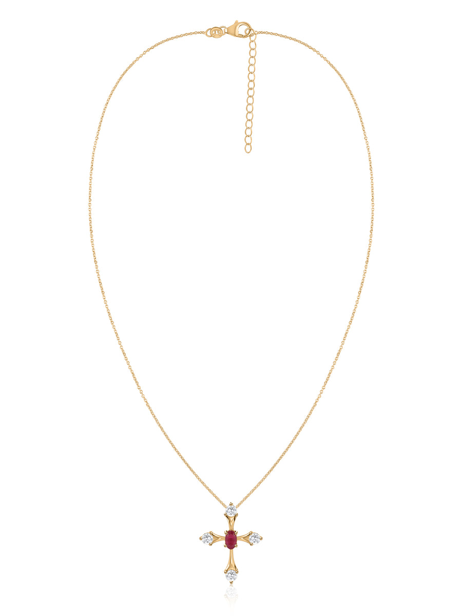 Natural Ruby Cross Silver Pendant for Women