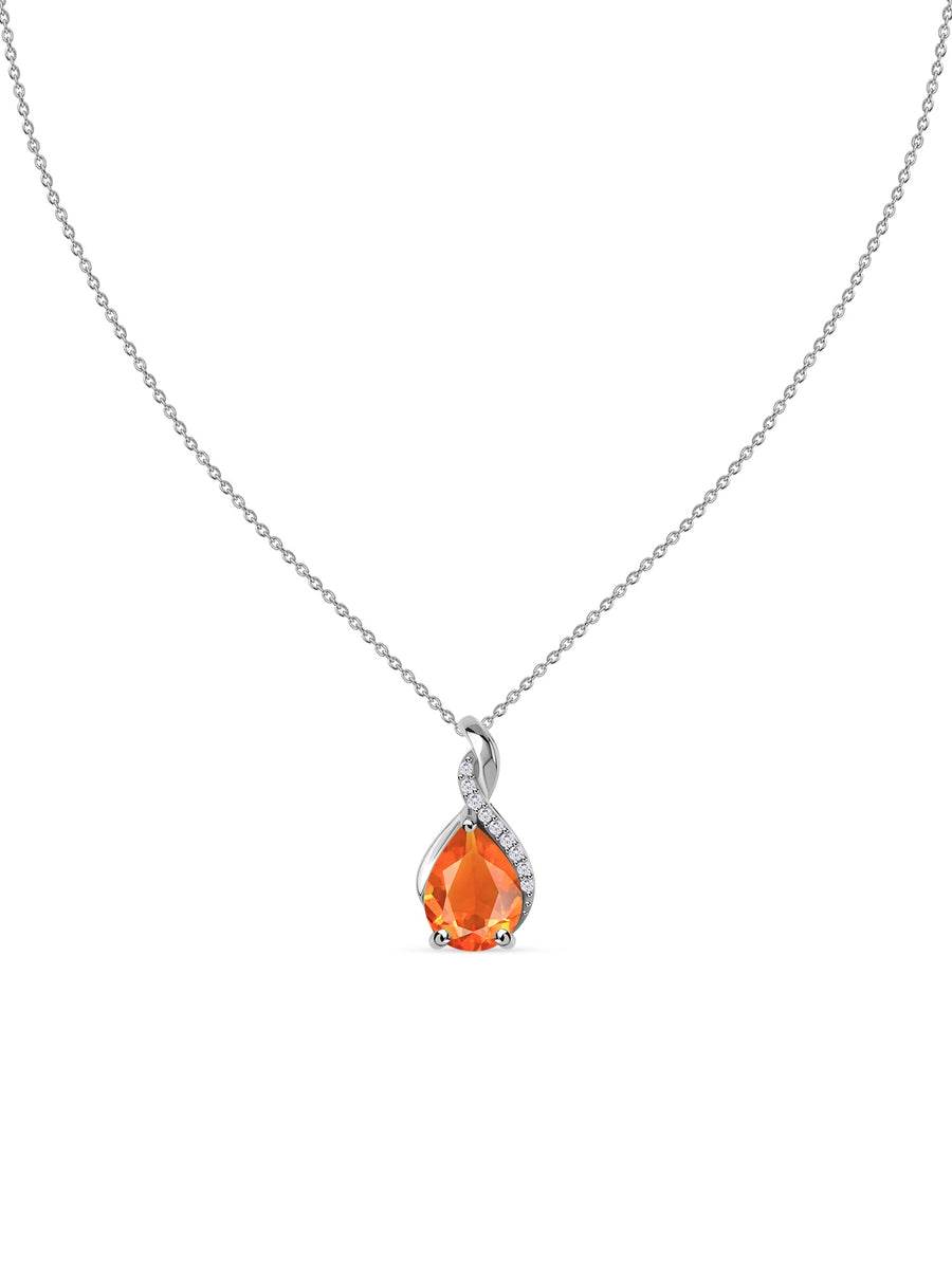 Sparkling Fire Opal Pendant With Chain