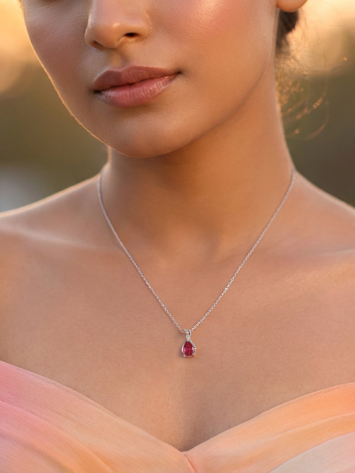 Ruby Raindrop Silver Pendant With Chain