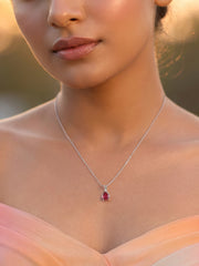 Ruby Raindrop Silver Pendant With Chain