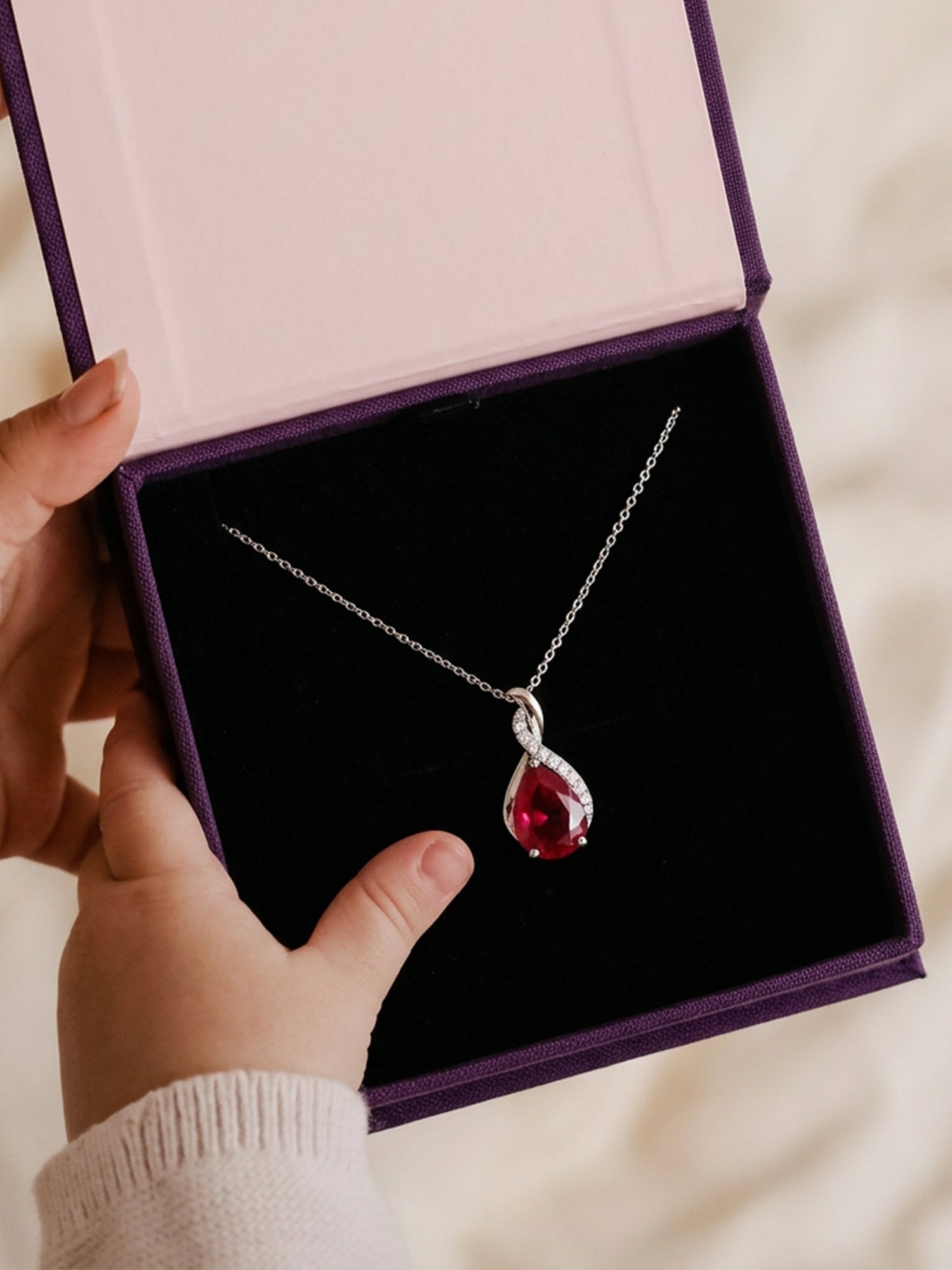 Ruby Raindrop Silver Pendant With Chain
