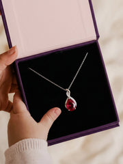 Ruby Raindrop Silver Pendant With Chain