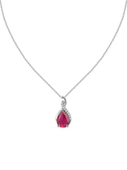 Ruby Raindrop Silver Pendant With Chain