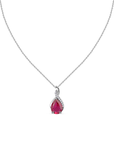 Ruby Raindrop Silver Pendant With Chain