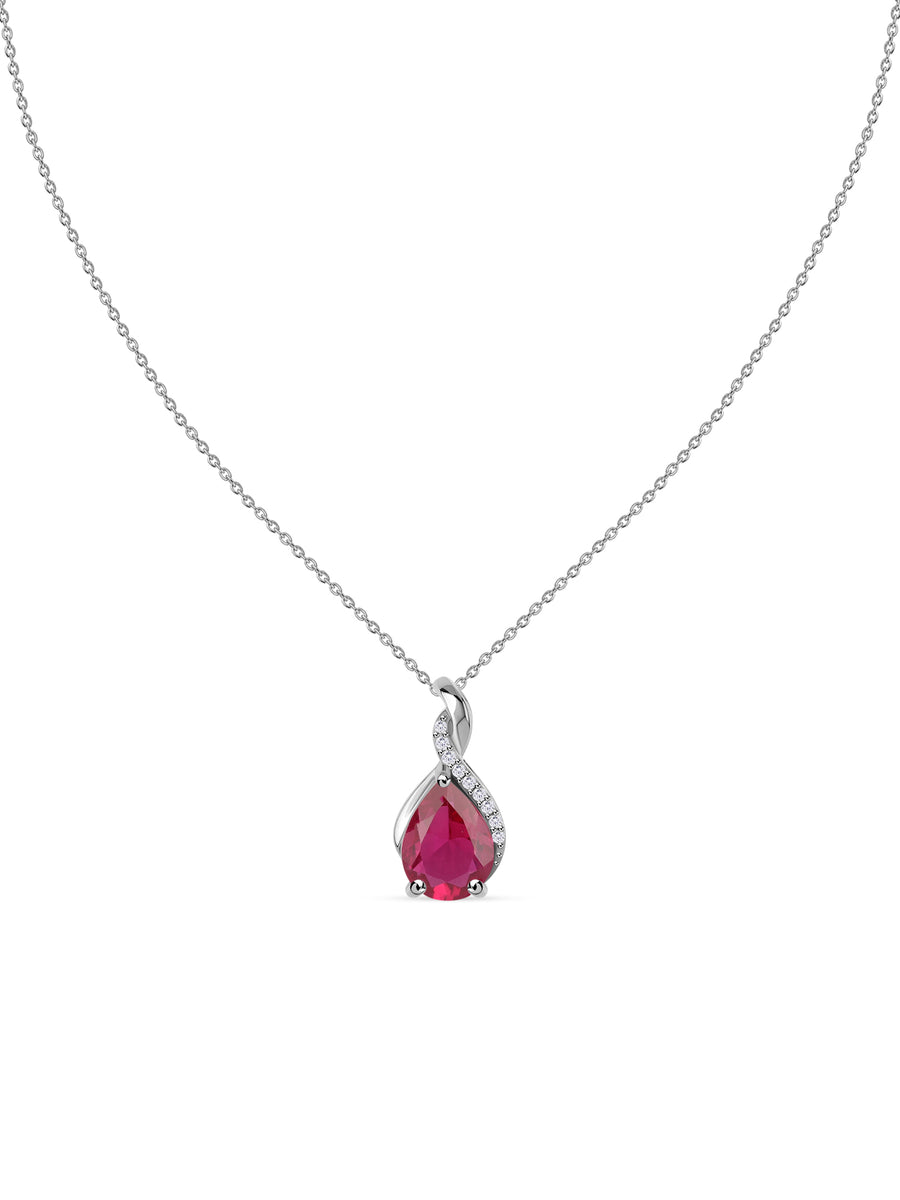 Ruby Raindrop Silver Pendant With Chain