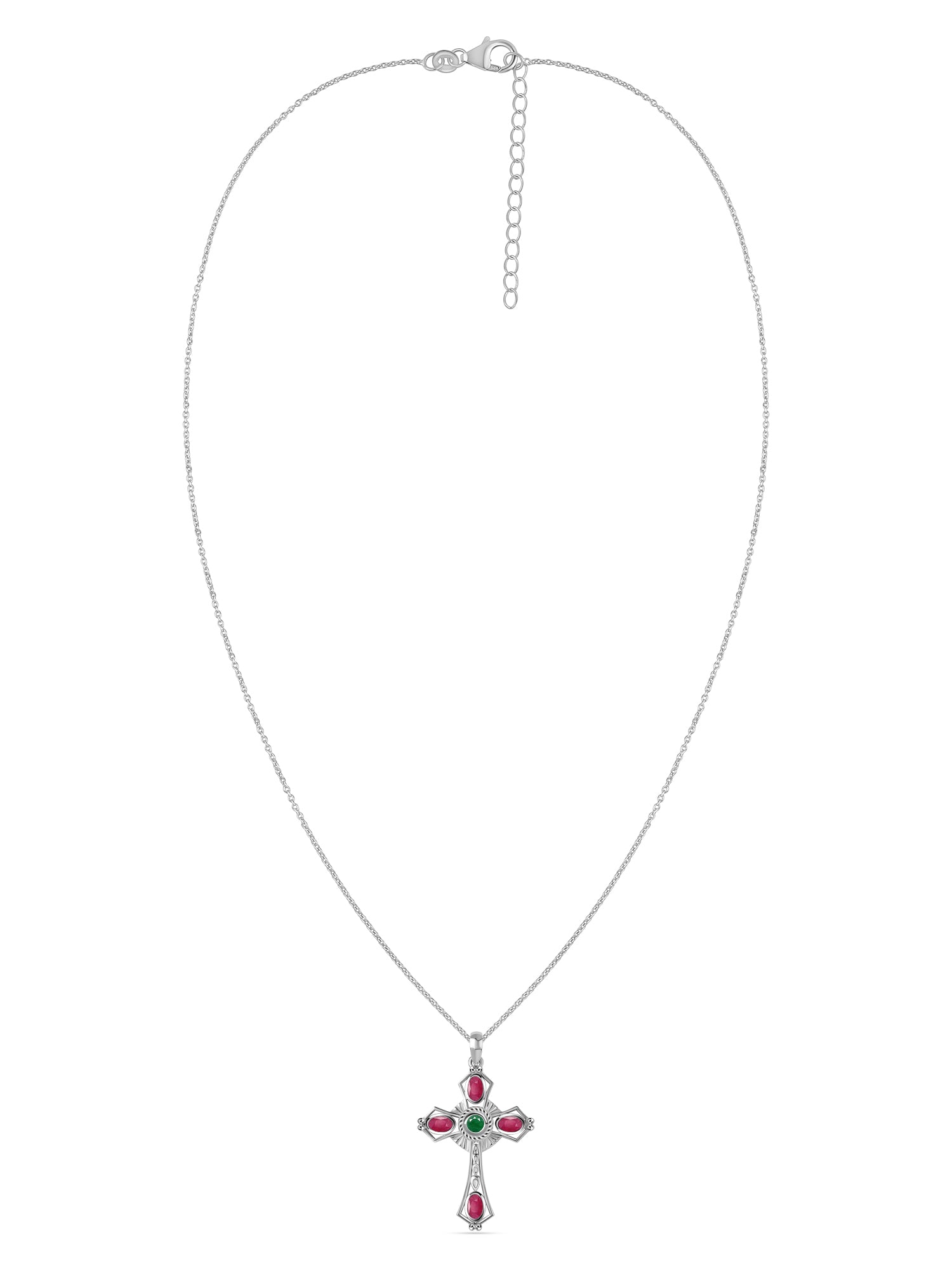 Sacred Harmony Emerald & Ruby Silver Cross Pendant