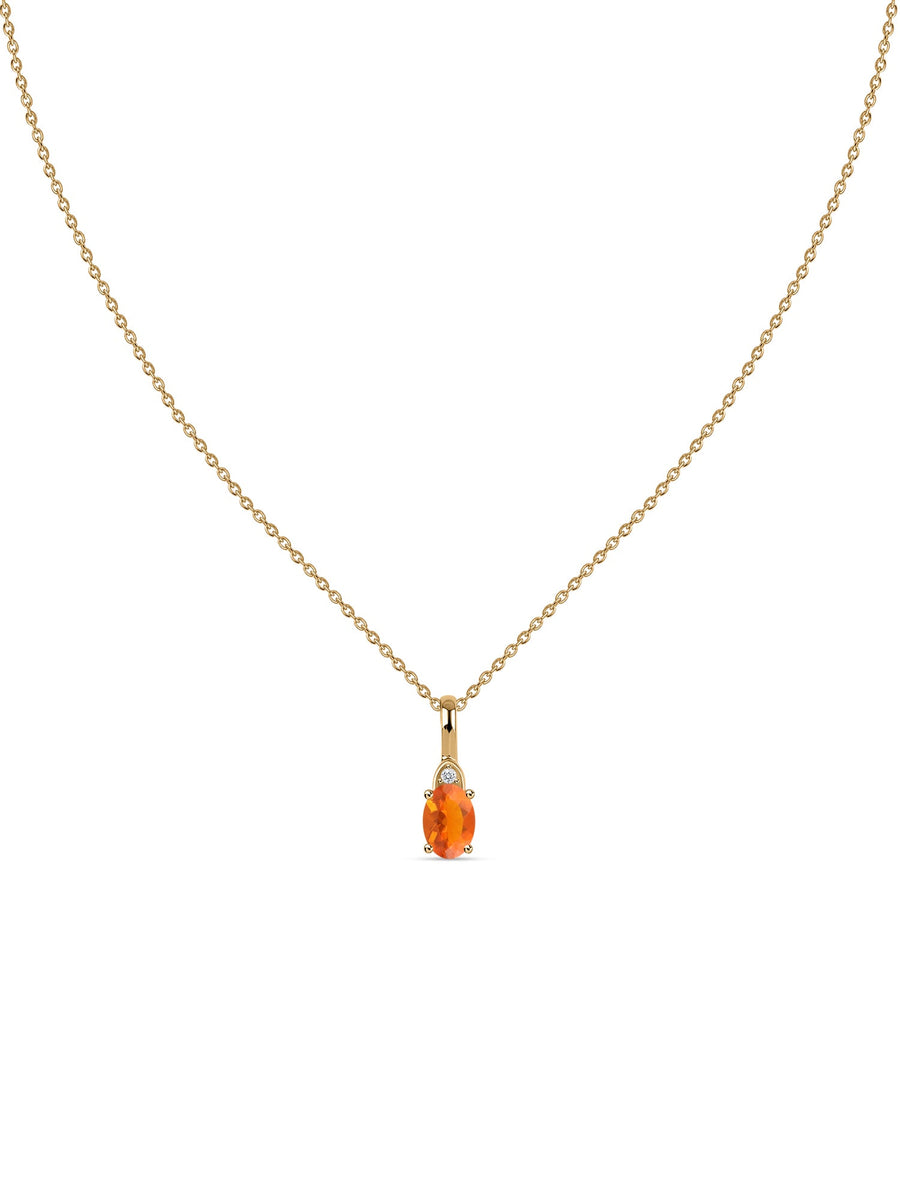 Natural Fire Opal Gold Pendant With Chain