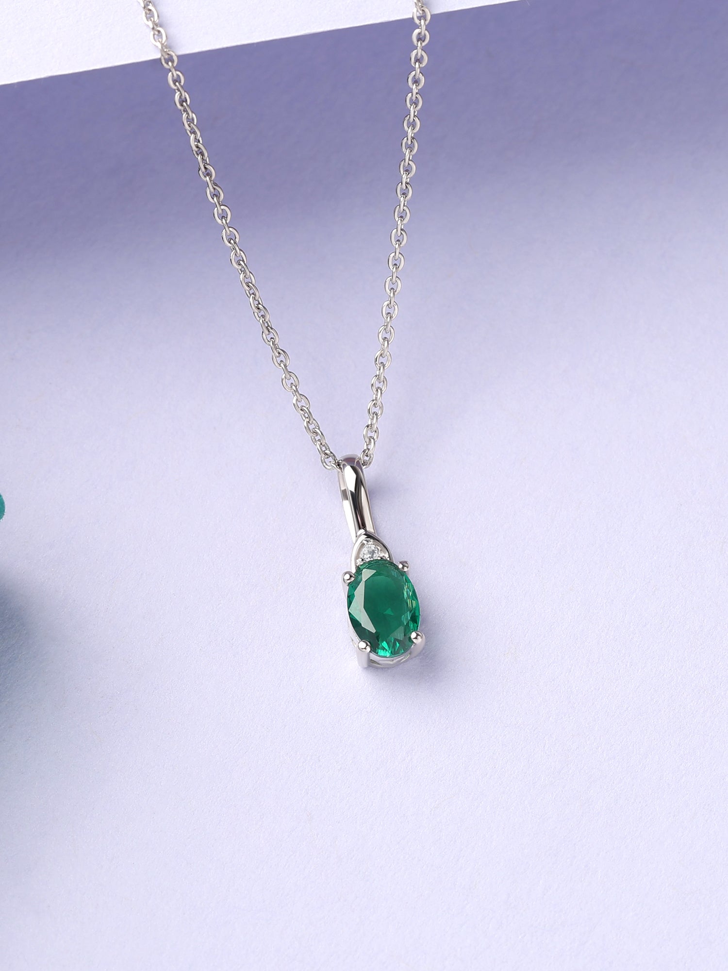 Emerald Grace Silver Green Stone Pendant Necklace