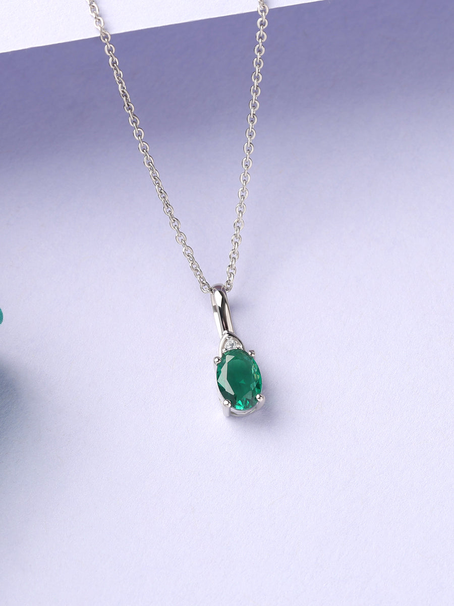 Emerald Grace Silver Green Stone Pendant Necklace