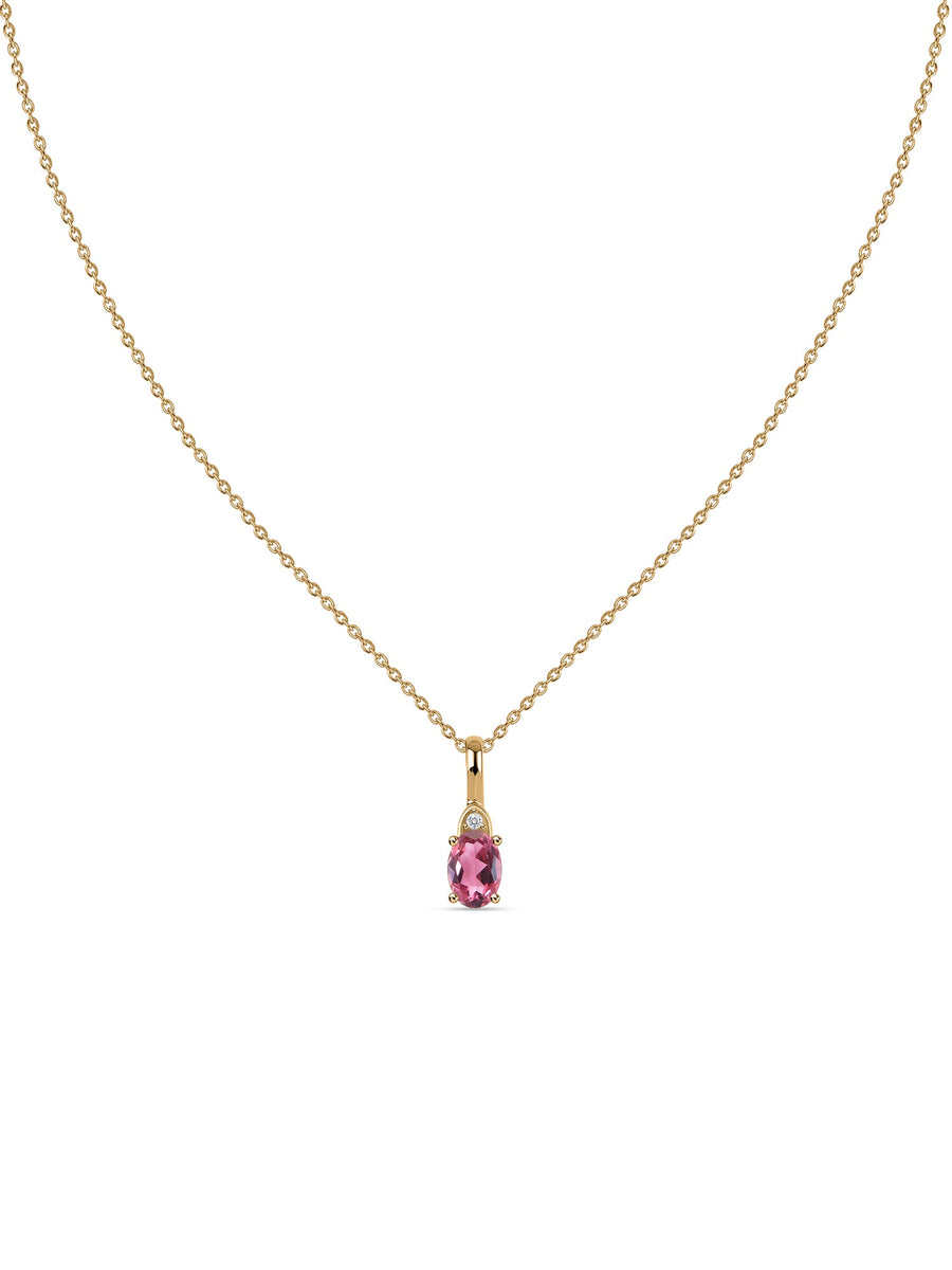 Natural Pink Tourmaline Gold Pendant With Chain
