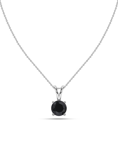 Natural Black Spinel Silver Solitaire Necklace for Women