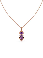 Natural Amethyst Dual Gemstone Gold Pendant with Chain