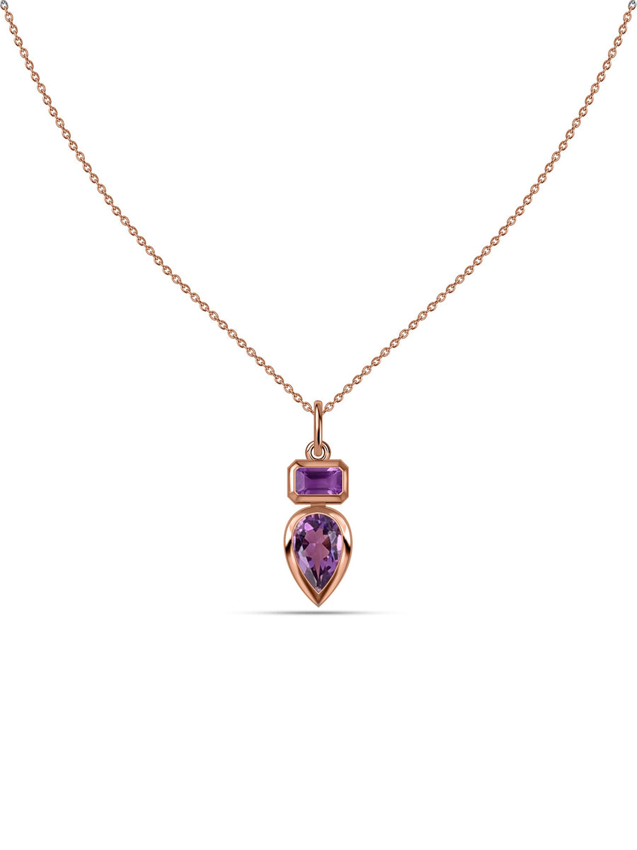 Natural Amethyst Dual Gemstone Gold Pendant with Chain