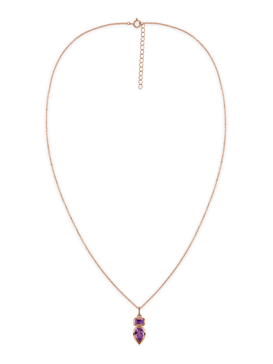 Natural Amethyst Dual Gemstone Gold Pendant with Chain