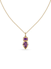 Natural Amethyst Dual Gemstone Gold Pendant with Chain