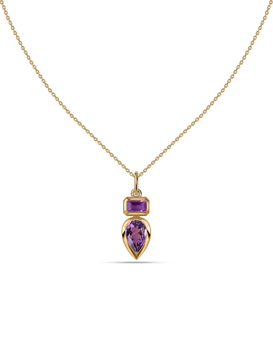Natural Amethyst Dual Gemstone Gold Pendant with Chain