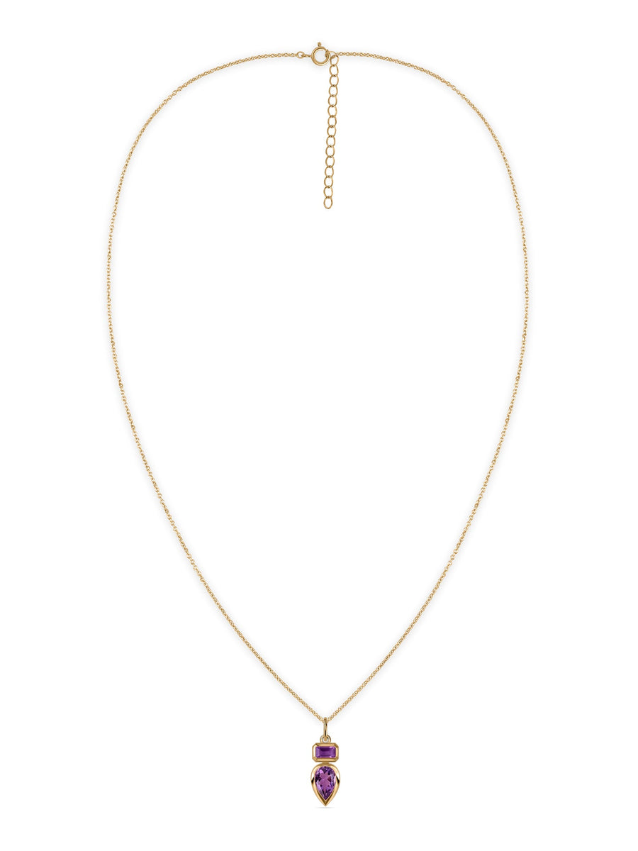 Natural Amethyst Dual Gemstone Gold Pendant with Chain