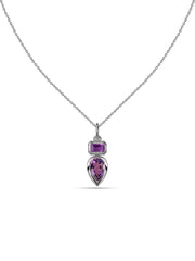Natural Amethyst Dual Gemstone Gold Pendant with Chain