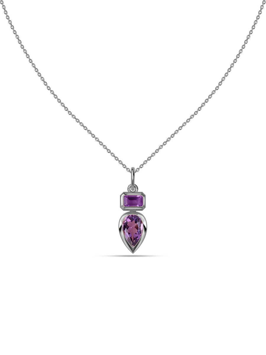 Natural Amethyst Dual Gemstone Gold Pendant with Chain