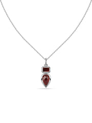 Natural Red Garnet Dual Drop Silver Pendant