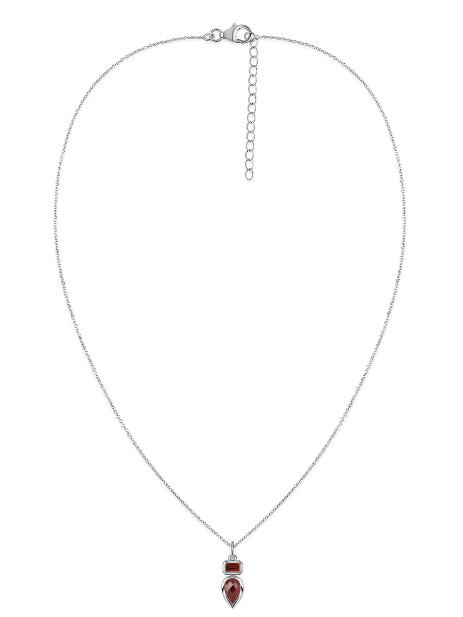 Natural Red Garnet Dual Drop Silver Pendant