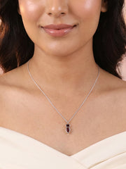 Natural Red Garnet Dual Drop Silver Pendant