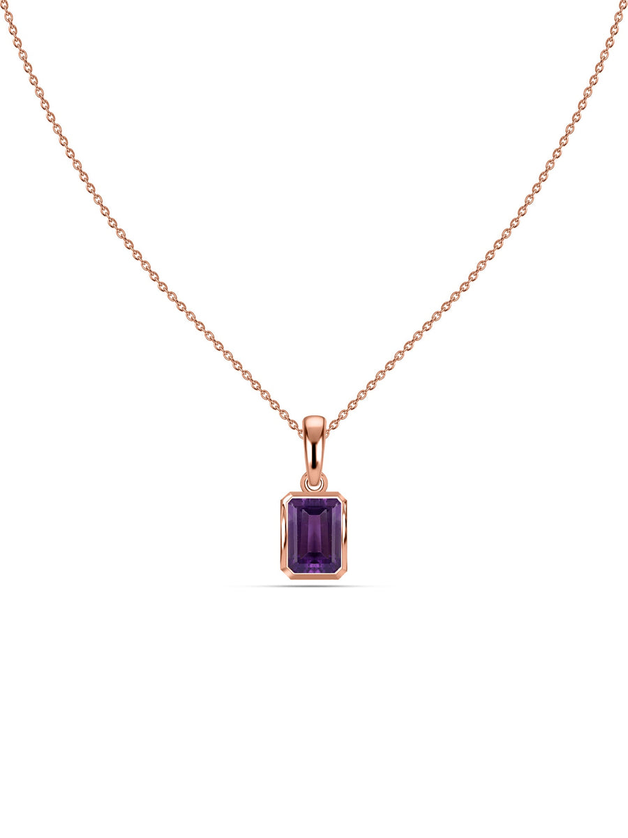Natural Amethyst Octagon Gold Pendant with Chain
