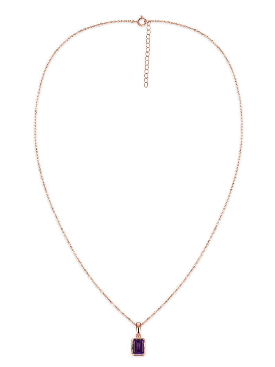 Natural Amethyst Octagon Gold Pendant with Chain