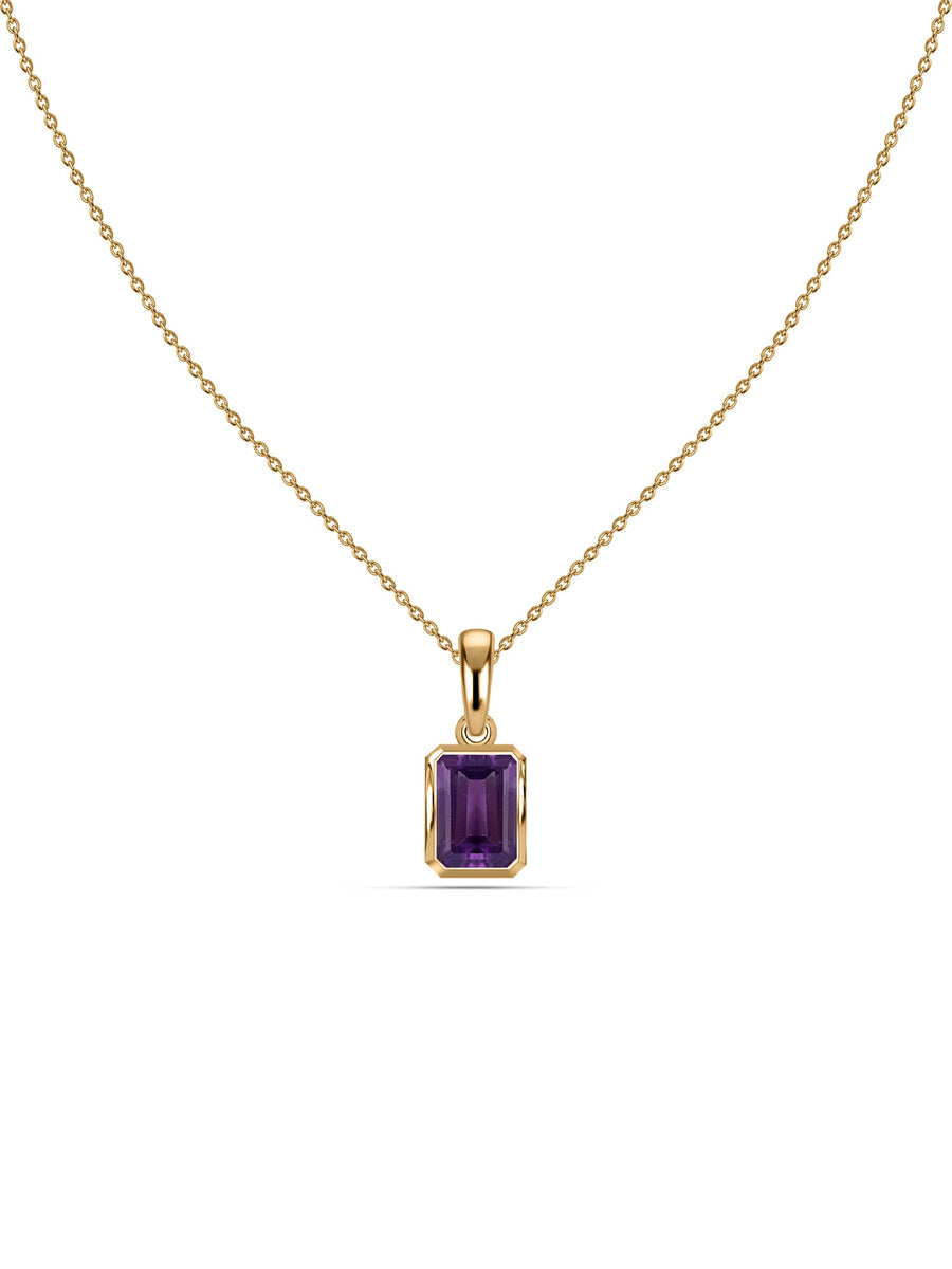 Natural Amethyst Octagon Gold Pendant with Chain