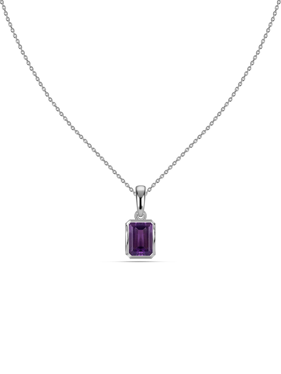 Natural Amethyst Octagon Gold Pendant with Chain