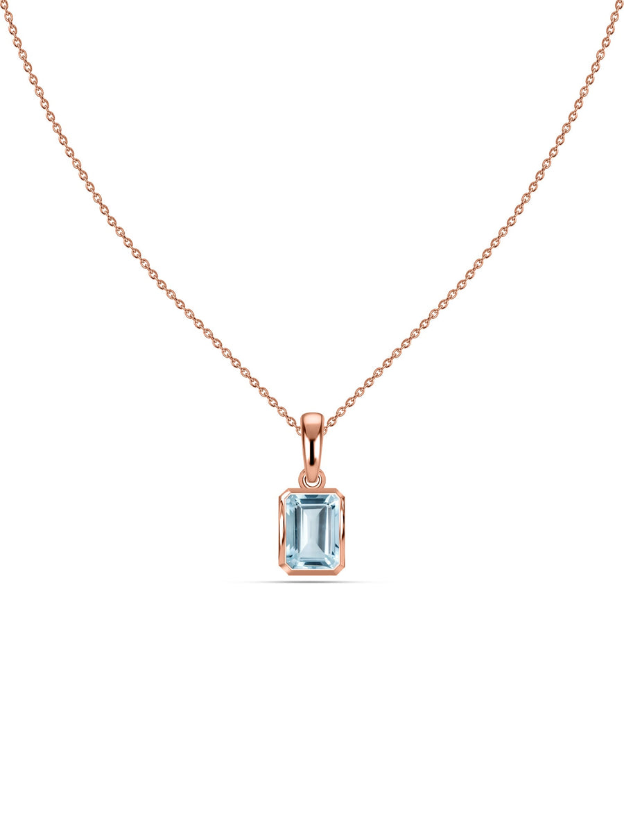 Natural Aquamarine Octagon Gold Pendant with Chain