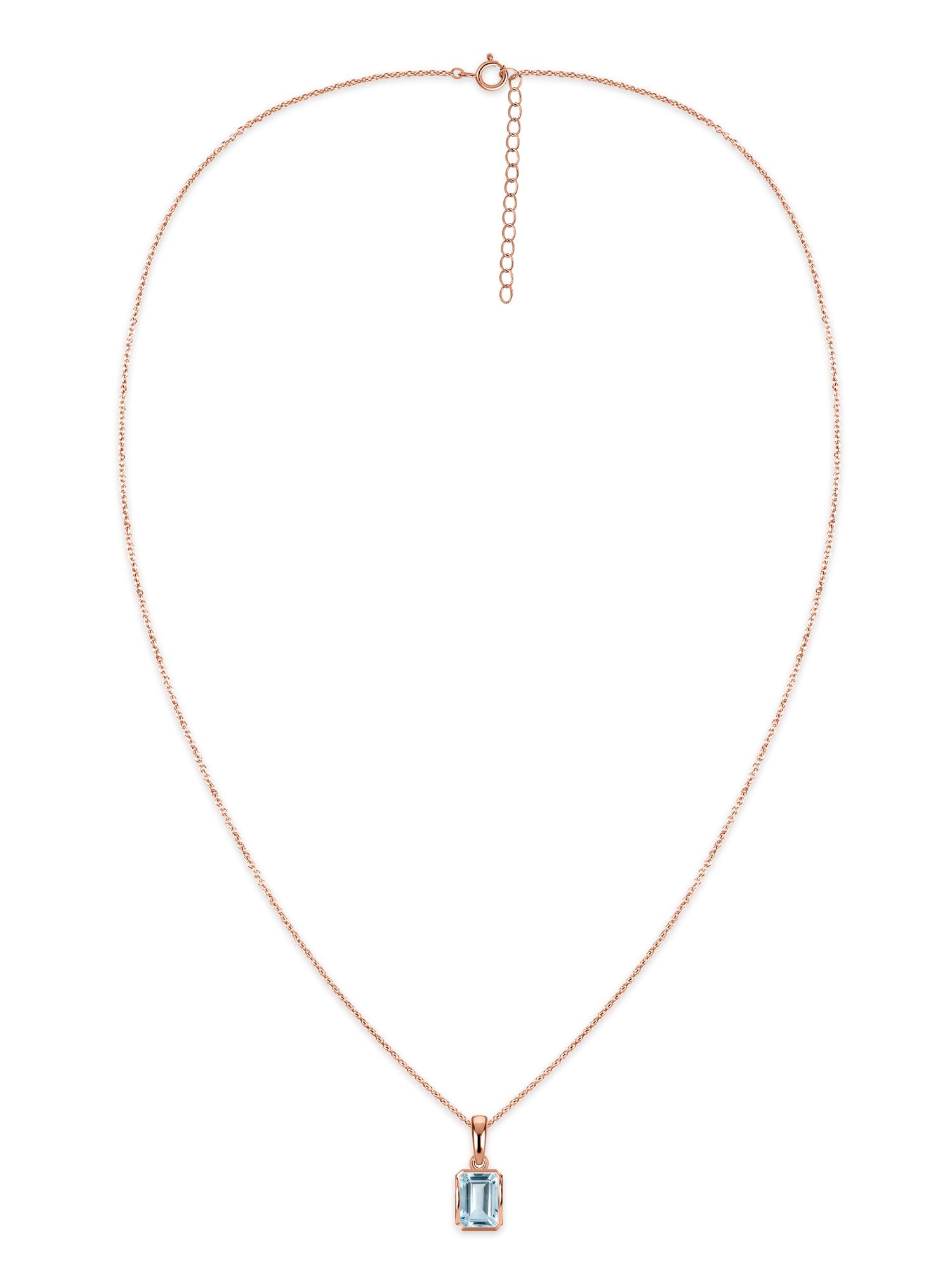 Natural Aquamarine Octagon Gold Pendant with Chain