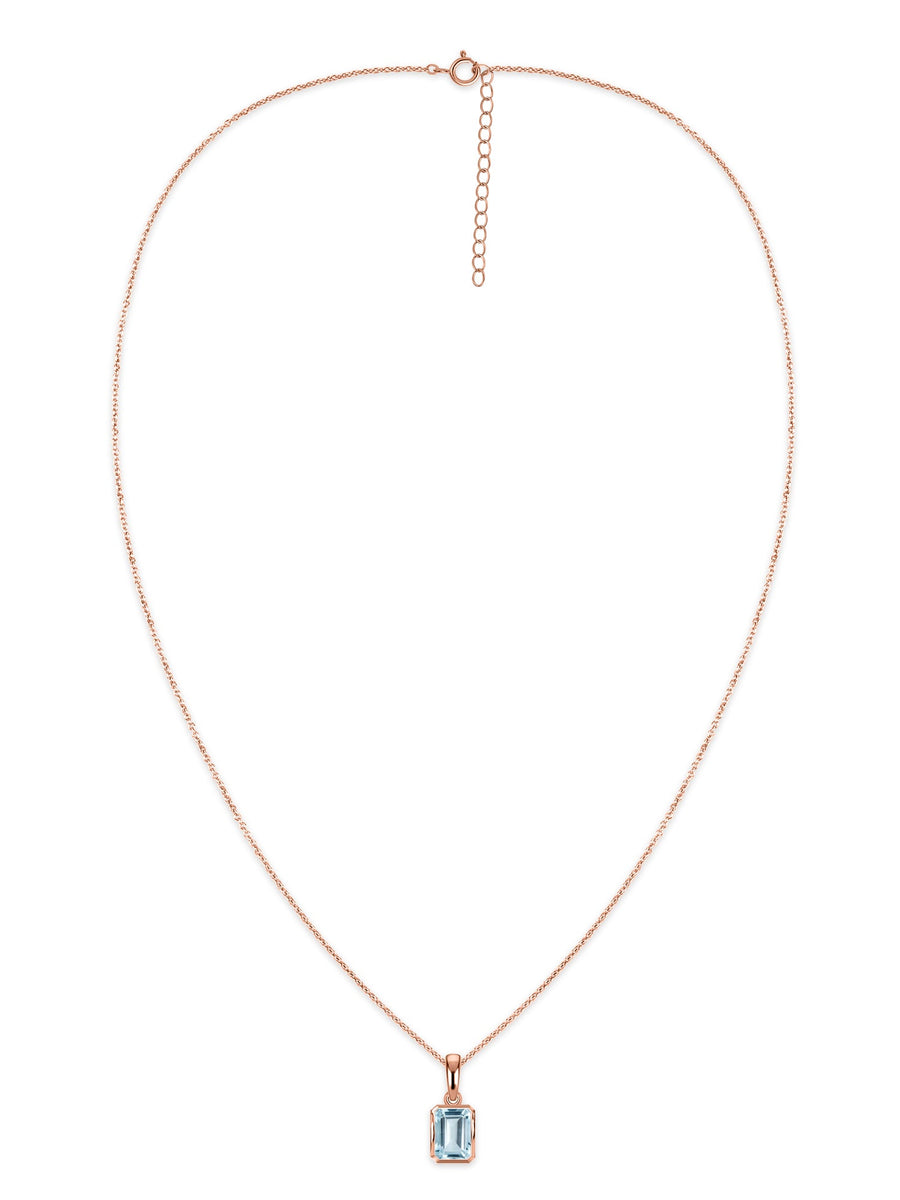 Natural Aquamarine Octagon Gold Pendant with Chain