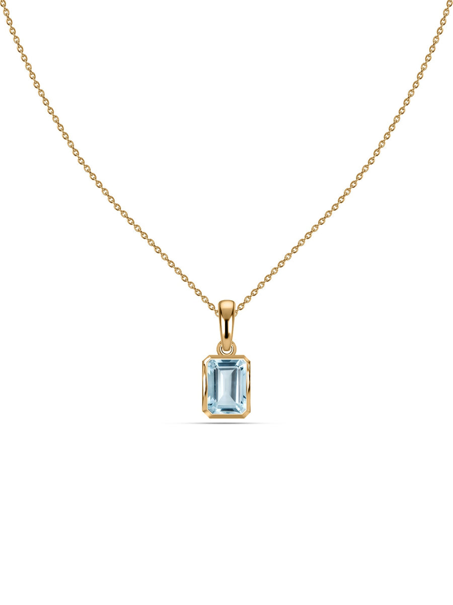 Natural Aquamarine Octagon Gold Pendant with Chain